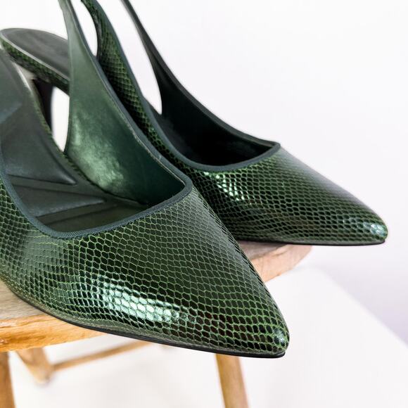 Karl Lagerfeld Snake Pointed Toe Slingback Heels Old Money Reputation Green 10 - Picture 4 of 10